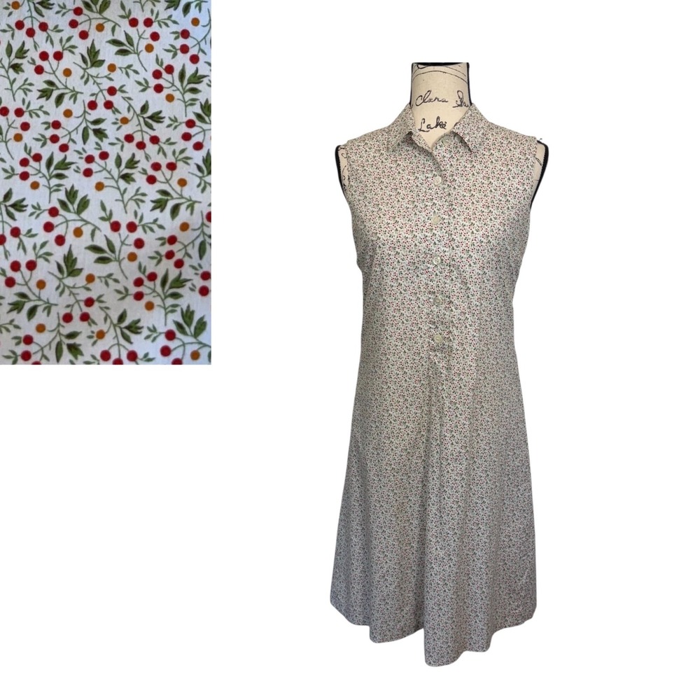Vintage Barneys New York Floral Cotton Sleeveless Button Down‎ Midi Dress, 6